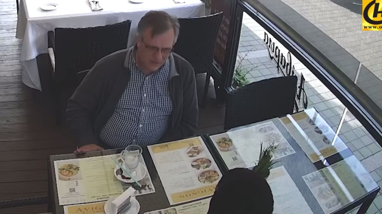Youras Ziankovich is pictured in a screengrab from Belarus state television documentary, "To Kill the President." which included secret footage filmed in the Avignon restaurant in Minsk in 2020.