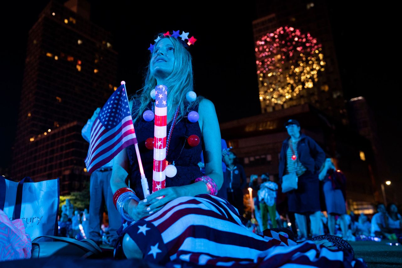 Spectators watch the Macy's 4th of July Fireworks show, late Sunday, July 4, in New York.