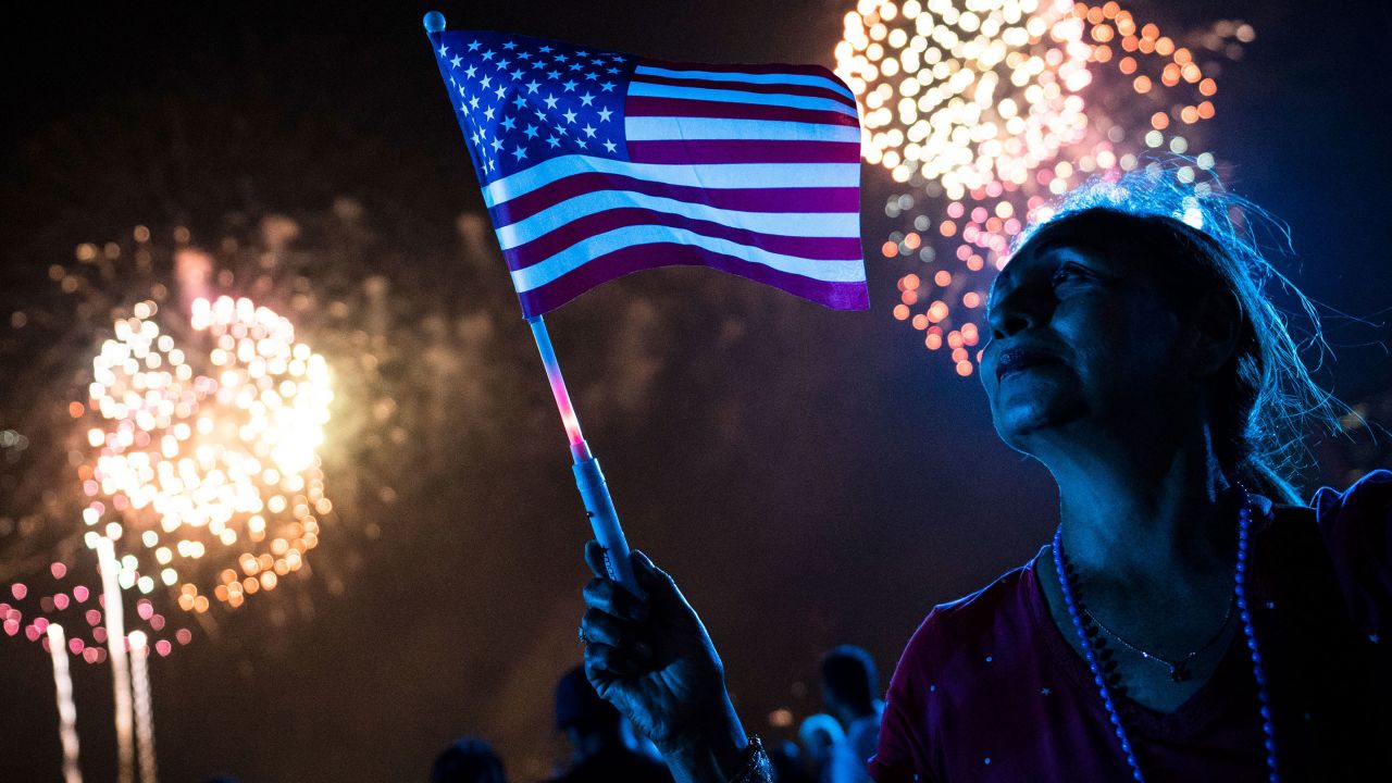 Spectators watch as fireworks are launched over the East River and the Empire State Building during the Macy's 4th of July Fireworks show, Sunday, July 4, in the Queens borough of New York.
