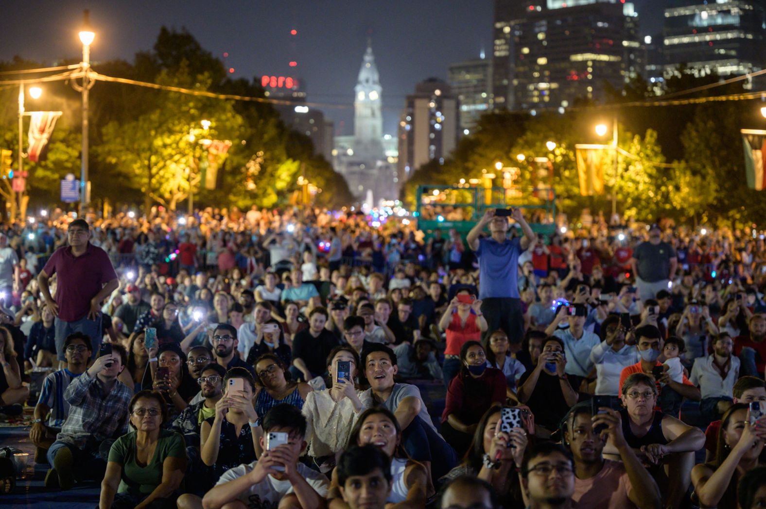 Spectators watch the annual Independence Day fireworks display outside the Philadelphia Museum of Art in Philadelphia on July 4.