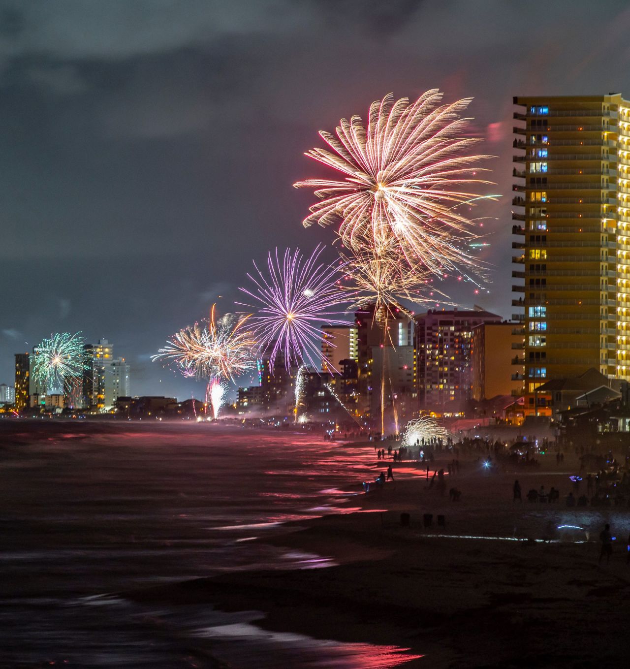 Panama City Beach, Florida, celebrates with fireworks all along the 27-mile stretch of sand Sunday night.