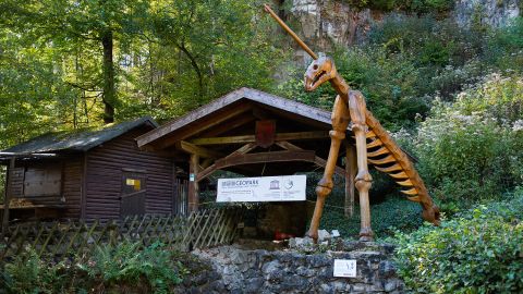 This is the public entrance to the Einhornhöhle cave, the Unicorn cave in English, in the Harz Mountains, Germany, where the tiny piece of engraved bone was found. 