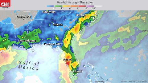 Rainfall accumulation expected from Elsa through Thursday
