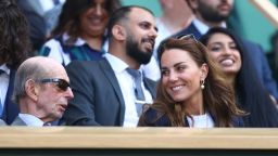 LONDON, ENGLAND - JULY 02: HRH Catherine, The Duchess of Cambridge, Patron of the All England Lawn Tennis Club watches on from Centre Court during Day Five of The Championships - Wimbledon 2021 at All England Lawn Tennis and Croquet Club on July 02, 2021 in London, England. (Photo by Julian Finney/Getty Images)