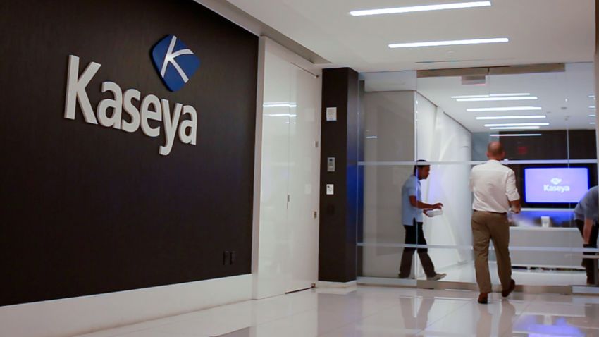 Staff enter the headquarters of information technology firm Kaseya in Miami, Florida, U.S., in an undated still image from video. Kaseya/Handout via REUTERS NO RESALES. NO ARCHIVES. THIS IMAGE HAS BEEN SUPPLIED BY A THIRD PARTY.