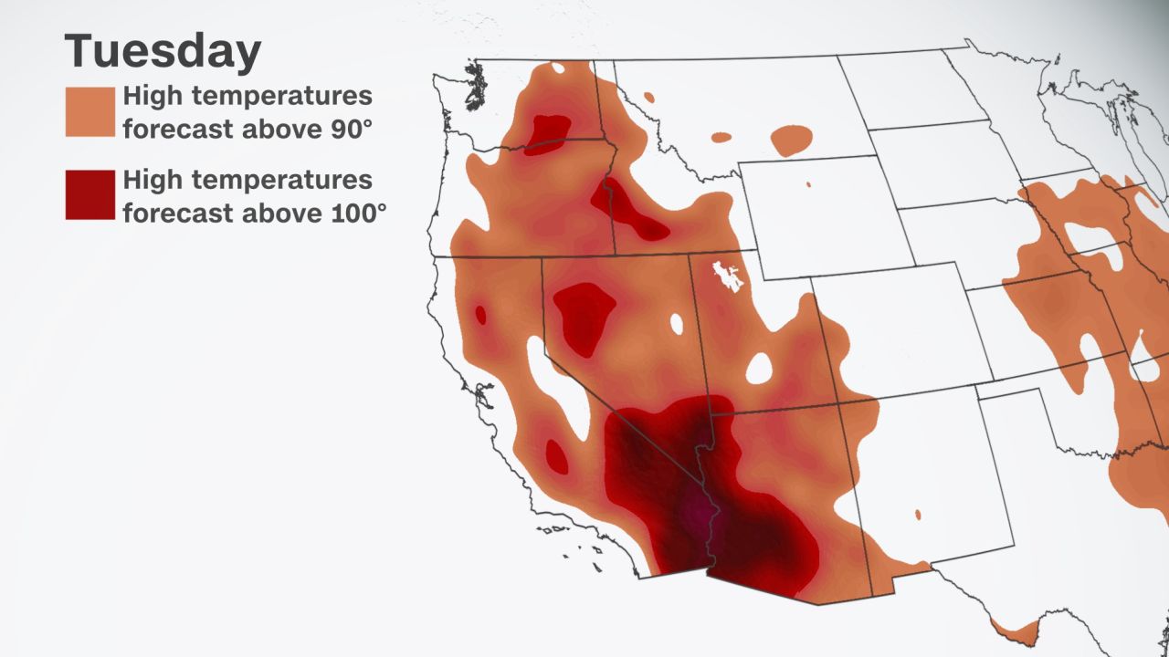 High temperatures soar in the West on Tuesday