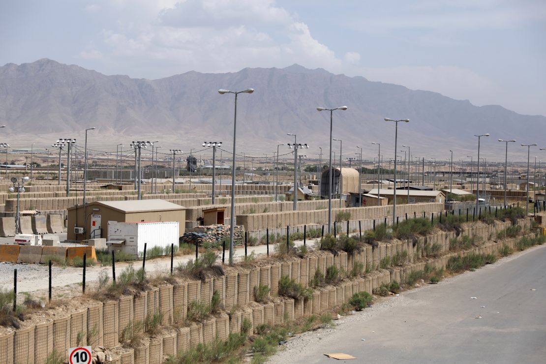 Blast walls and buildings at the Bagram Air Base on July 5, 2021.