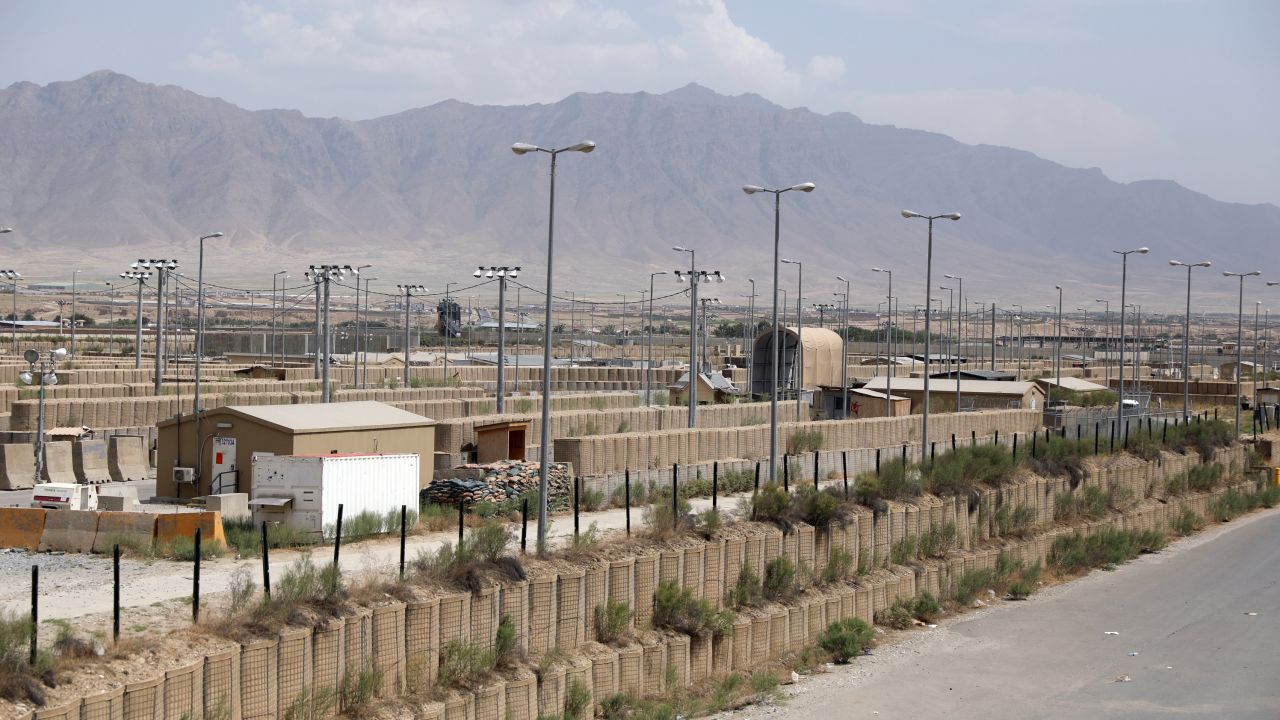 Blast walls and buildings at the Bagram Air Base on July 5, 2021. 