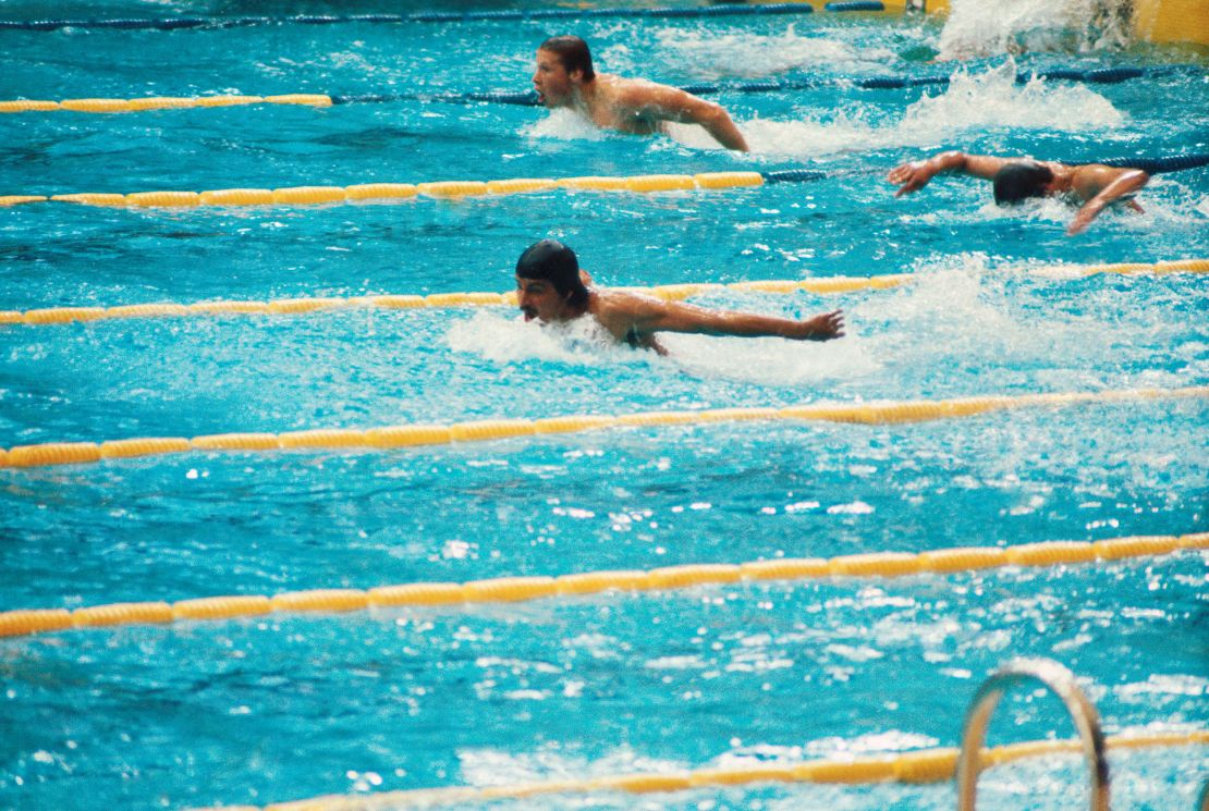 Spitz competes in the butterly at the  1972 Summer Olympics.