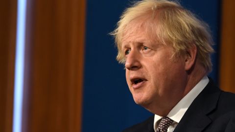 LONDON, ENGLAND - JULY 05: Britain's Prime Minister Boris Johnson gives an update on relaxing restrictions imposed on the country during the coronavirus covid-19 pandemic at a virtual press conference at Downing Street on July 5, 2021 in London, England. England's pandemic-related social restrictions were originally scheduled to end on June 23 before being postponed to July 19, largely due to concerns over the Delta variant. (Photo by Daniel Leal-Olivas - WPA Pool/Getty Images)