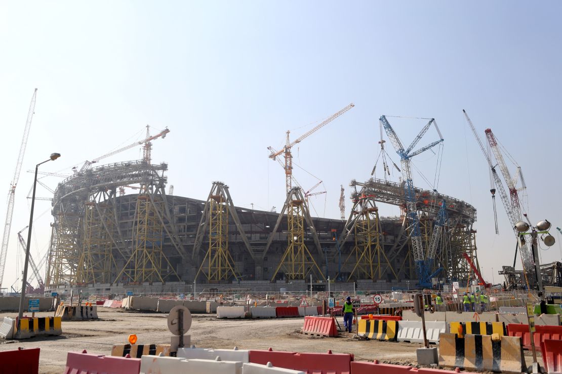 Construction takes places at Lusail Stadium on December 20, 2019 in Doha.