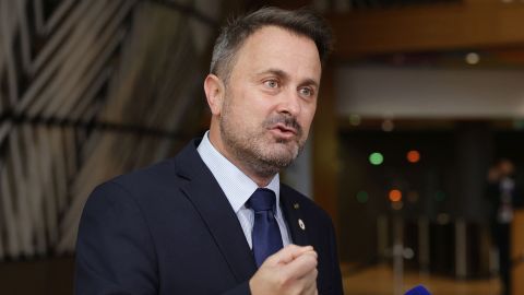 Luxembourg's Xavier Bettel talks to journalists on the second day of an EU summit on June 25.