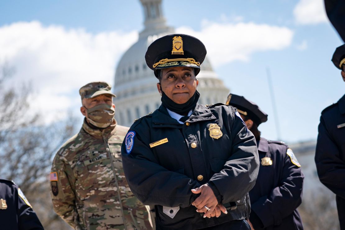 Acting Capitol Police Chief Yogananda Pittman attends a press briefing about the security incident at the U.S. Capitol on April 2, 2021 in Washington, DC. 