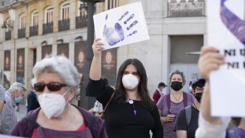 Women in Madrid protest against sexual violence on May 25, 2021. 