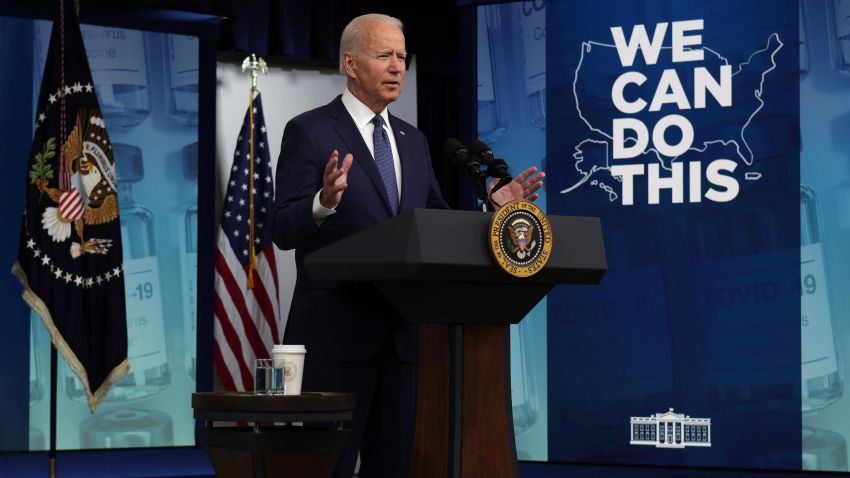 U.S. President Joe Biden speaks during an event on COVID-19 response and the vaccination program at the South Court Auditorium of Eisenhower Executive Office Building July 6, 2021 in Washington, DC.