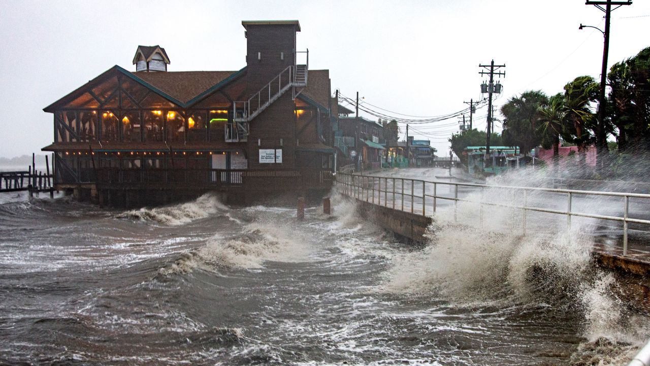 Tropical Storm Elsa whips Cedar Key, Florida, on Wednesday morning.