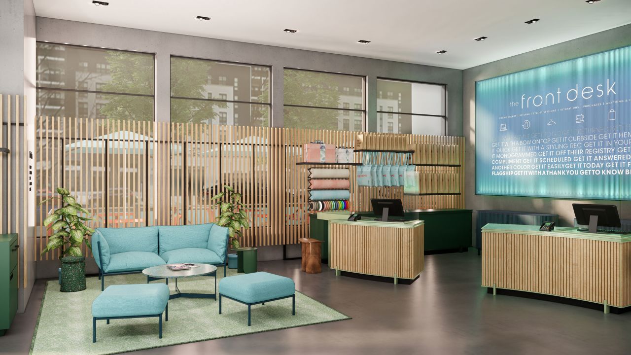 The store will have a homey atmsophere with wood grains and green upholstery.