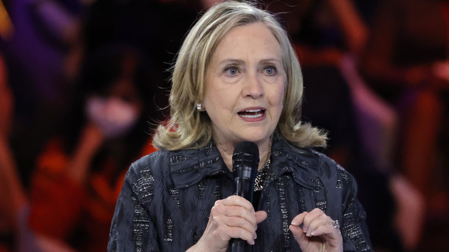 Former US Secretary of State Hillary Clinton speaks during the Generation Equality Forum at the at Carrousel du Louvre in Paris, France on June 30, 2021. 