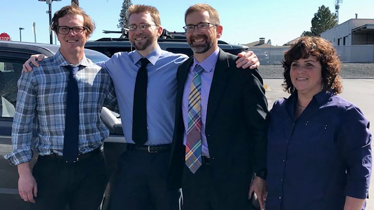 (left to right) Attorney Thaddeus Betz, Luke Wirkkala, Attorney Joel Wirtz, and investigator Vicki Kipp on the day Wirkkala was acquitted of murder in April 2021.