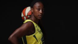 BRADENTON - JULY 15:  Jewell Loyd #24 of the Seattle Storm poses for a portrait during Media Day on July 15, 2020 at IMG Academy in Bradenton, Florida. NOTE TO USER: User expressly acknowledges and agrees that, by downloading and/or using this Photograph, user is consenting to the terms and conditions of the Getty Images License Agreement. Mandatory Copyright Notice: Copyright 2020 NBAE (Photo by Ned Dishman/NBAE via Getty Images)