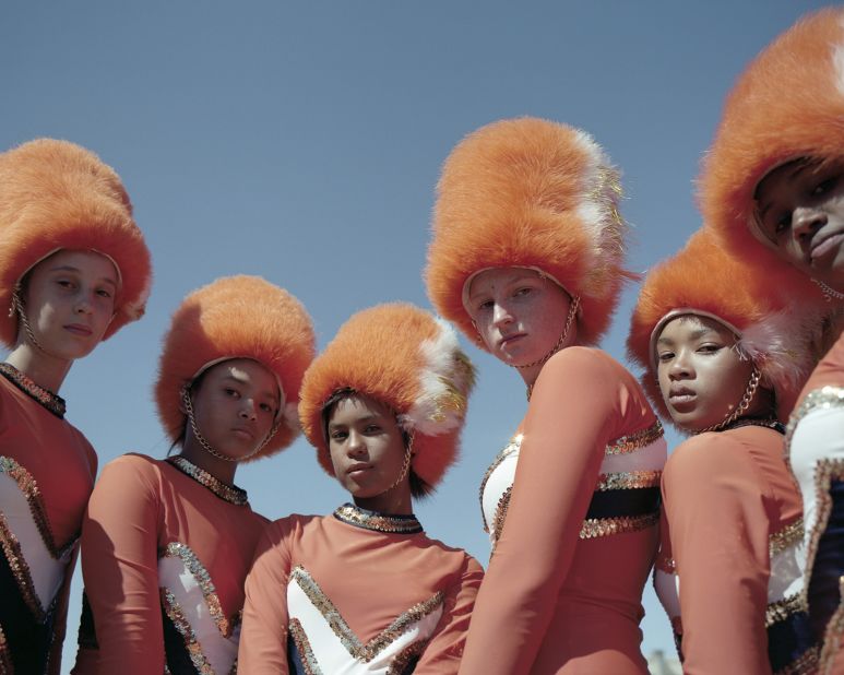 Mann strove to create images that were honest, humanizing, and showed the identity the girls wanted to project. Pictured here are Chloe Heydenrych, Paige Titus, Ashnique Paulse, Elizabeth Jordan, and Chleo de Kock from the Fairmont High Drum Majorettes, Cape Town, 2018.
