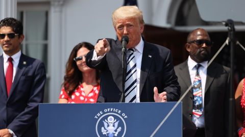 BEDMINSTER, NEW JERSEY - JULY 07: Former U.S. President Donald Trump speaks during a press conference announcing a class action lawsuit against big tech companies at the Trump National Golf Club Bedminster on July 07, 2021 in Bedminster, New Jersey. Former President Trump held a press conference with executives from the America First Policy Institute to announce a class action lawsuit against Facebook, Twitter, Google, and their CEOs, claiming that he was wrongfully censored. Since being banned from the social media companies, former President Trump has continued to spread lies about mass voter fraud in the 2020 election that have not not been substantiated. (Photo by Michael M. Santiago/Getty Images)