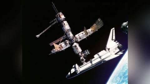An international space cooperation began in June 1995, when space shuttle Atlantis docked with the Russian space station Mir for the first time.