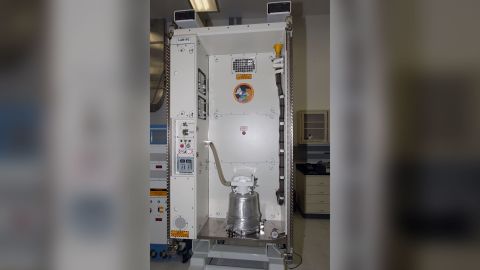 This photo shows the Russian-built toilet delivered to the International Space Station by the crew aboard space shuttle Endeavour, which launched November 14, 2008.