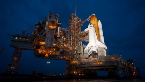 The space shuttle Atlantis is photographed at its prelaunch at the NASA Kennedy Space Center in Florida on July 7, 2011.