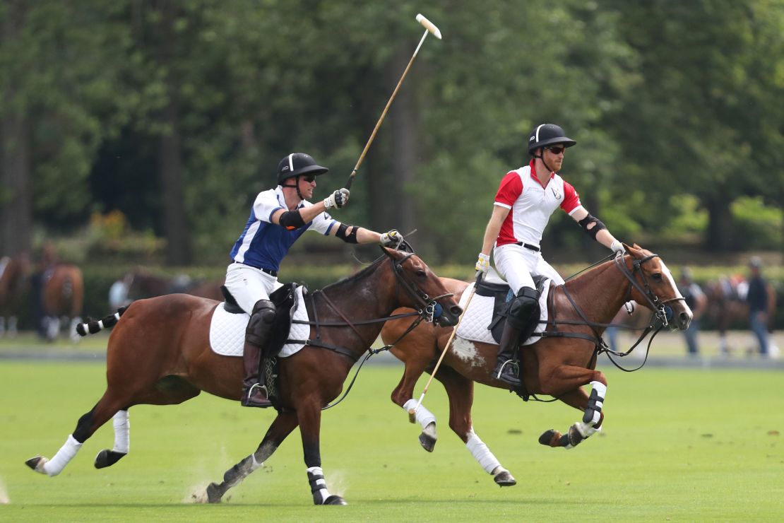 William and Harry compete in a charity polo event in 2019. 