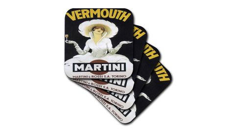 Vintage Martini & Rossi Advertising Poster Soft Coasters, Set of 8