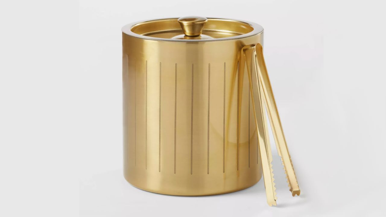 3L Stainless Steel Ice Bucket With Tongs, Gold