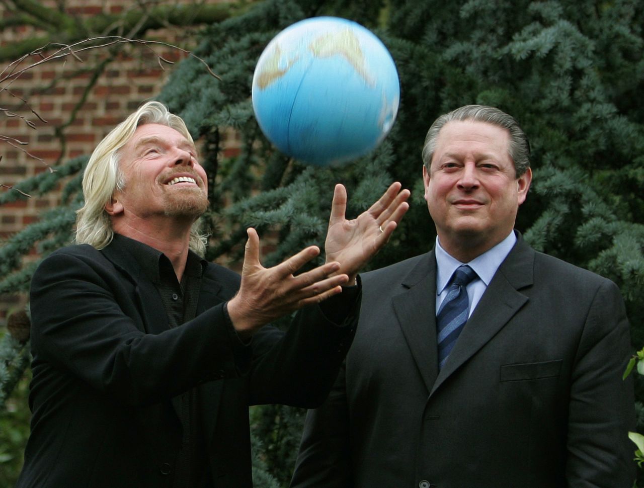 Branson and former US Vice President Al Gore announce the Virgin Earth Challenge in 2007. The Virgin Earth Challenge was a $25 million prize to be awarded to an individual or a group who could demonstrate a commercially viable design to remove greenhouse gases from the atmosphere and safely store them. The prize was never awarded, as Virgin said no entries satisfied all of the prize criteria, and the challenge is no longer active.