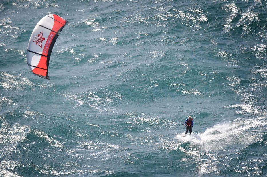 Branson kite-surfs the English Channel in 2012. At 61 years old, he was the oldest person to kite-surf the channel. He did it in three hours and 45 minutes.