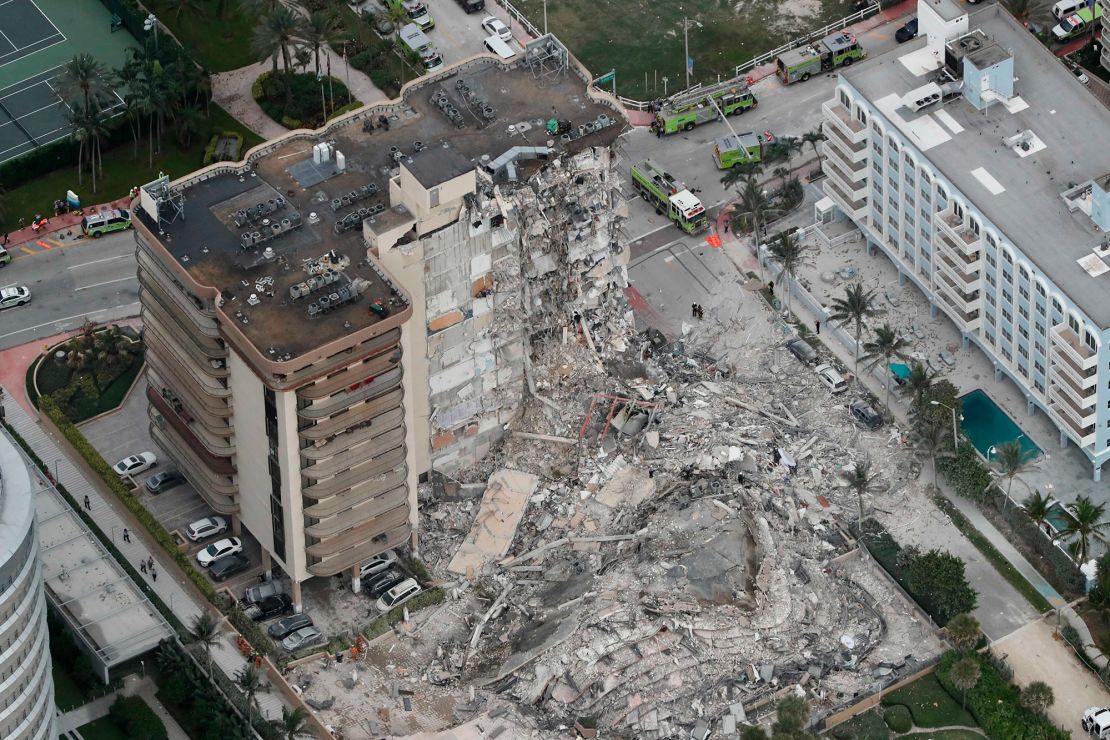 This aerial photo shows part of the oceanfront condo that collapsed early on June 24. 