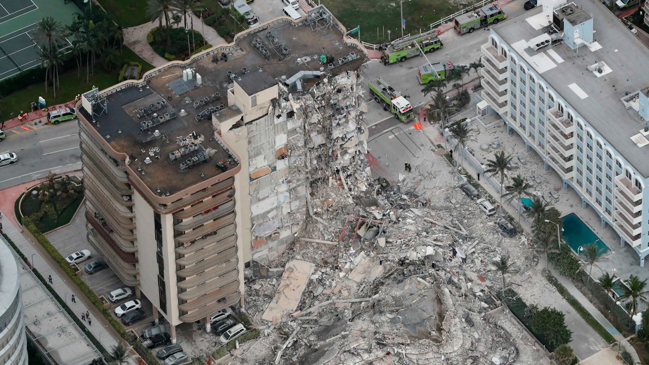This aerial photo shows part of the oceanfront condo that collapsed early on June 24. 