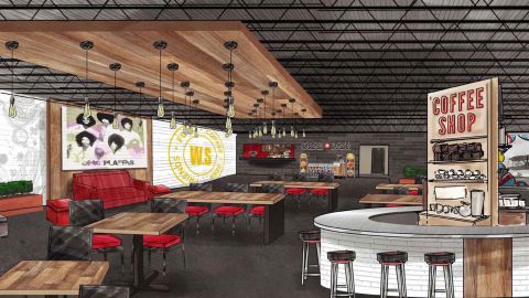 Concept art for West Social food hall, a facility set to open in Dayton, Ohio later this year.