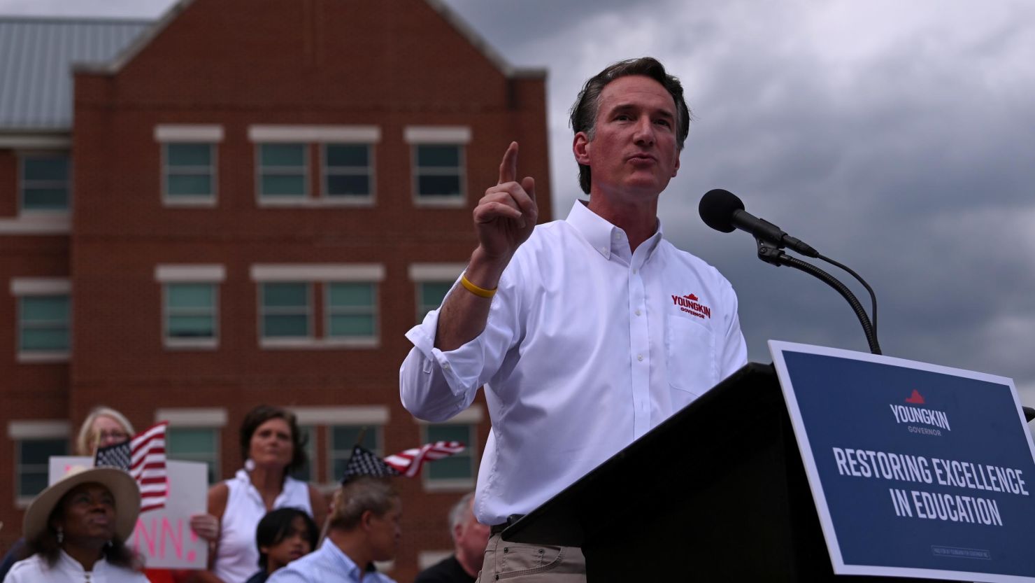 Republican nominee for Virginia Governor Glenn Youngkinspeaks in Ashburn, Virginia, on June 30. 