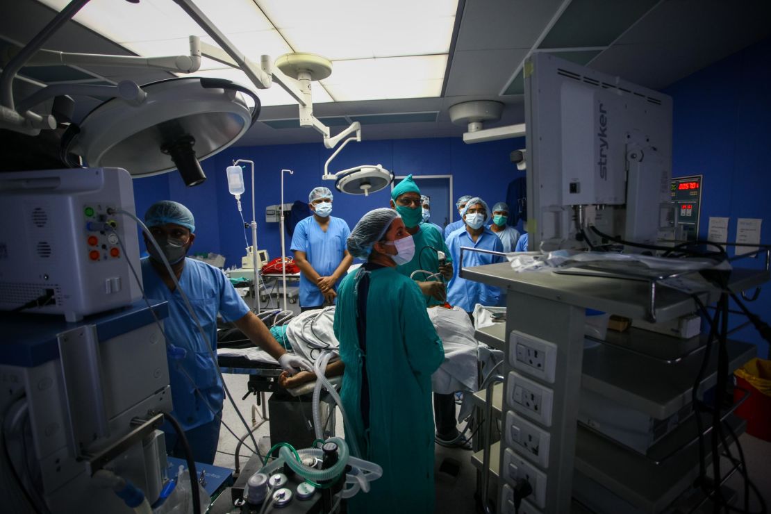 Surgeons remove mucormycosis from a patient who recovered from Covid-19 at Swaroop Rani hospital in Allahabad, India on June 5. 