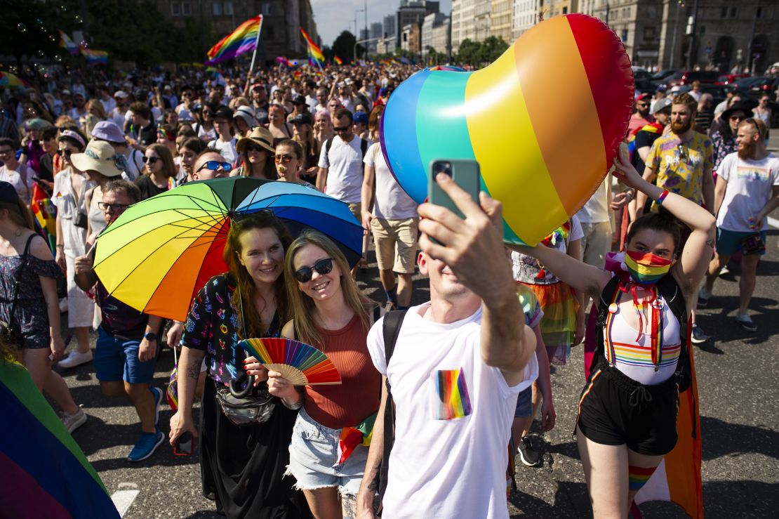An Equality Parade marched through Warsaw on June 19 -- after being canceled in 2020 due to Covid restrictions. 
