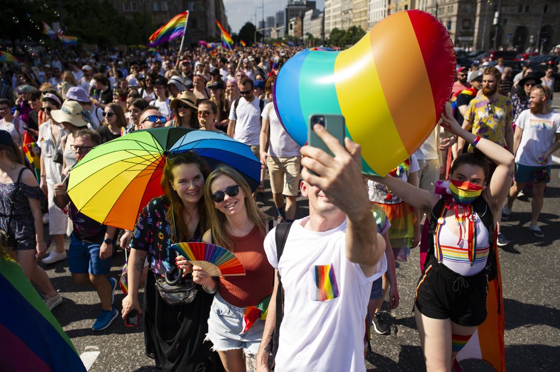 An Equality Parade marched through Warsaw on June 19 -- after being canceled in 2020 due to Covid restrictions.