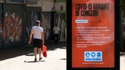 Covid-19 variant of concern public health NHS advertising board a the coronavirus restrictions continue and the government is about to announce an extension to the original 'freedom day' planned for June, slowing the process of easing, more and more people begin to come to the city centre on 15th June 2021 in Birmingham, United Kingdom. After months of lockdown, the first signs that life will start to get back to normal continue, with more people enjoying the company of others in public, while uncertainty continues for a projected further month, which is being dubbed 'The final push'. (photo by Mike Kemp/In Pictures via Getty Images)