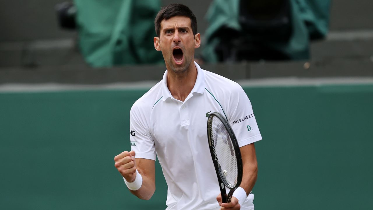 Novak Djokovic celebrates during his win against Denis Shapovalov on Friday. 