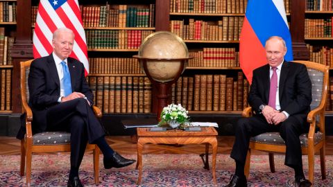 GENEVA, SWITZERLAND - JUNE 16: US President Joe Biden (L) and Russian President Vladimir Putin meet during the US-Russia summit in Geneva, Switzerland. 