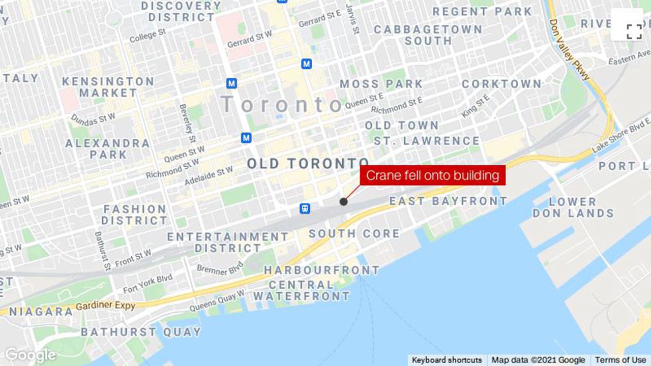 The location of the building where the crane fell in downtown Toronto.