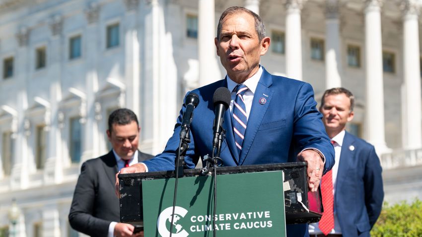 UNITED STATES - JUNE 23:  Rep. John Curtis, R-Utah, speaks during the press conference introducing the Republican Climate Caucus outside of the Capitol on Wednesday, June 23, 2021. (Photo by Bill Clark/CQ-Roll Call, Inc via Getty Images)