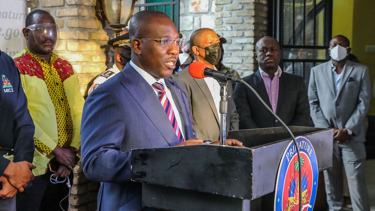 Haiti's interim Prime Minister Claude Joseph at a press conference in Port-au Prince on July 11, four days after the assassination of the country's president.