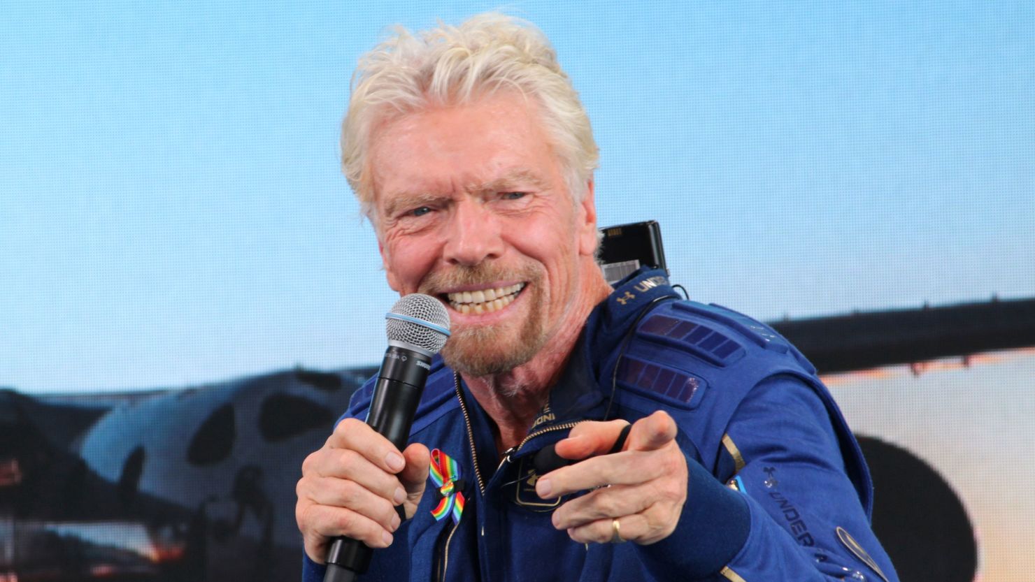 Richard Branson answers questions after successfully going to the edge of space
