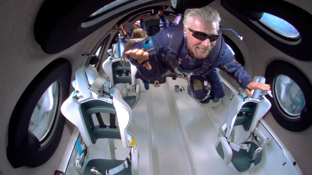 Richard Branson, the founder of Virgin Galactic, experiences weightlessness after <a href="https://www.cnn.com/2021/07/11/tech/richard-branson-virgin-galactic-space-flight-scn/index.html" target="_blank">successfully rocketing to space</a> on Sunday, July 11. <a href="https://www.cnn.com/2021/07/09/uk/gallery/richard-branson/index.html" target="_blank">Branson</a> is the first billionaire to travel to space aboard a spacecraft he helped fund. Since the early 2000s, he has been trying to develop, test and launch suborbital rockets that can take tourists on brief rides a few dozen miles above Earth.