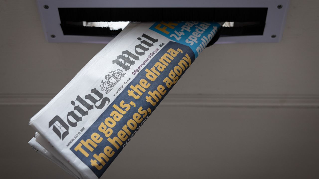 A copy of the Daily Mail newspaper in a letterbox on July 12, 2021 in London, England.